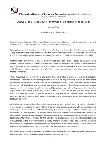 150528 CASOBU The Associative Framework of Solidarity with Burundi Juvenal CIZA  EN